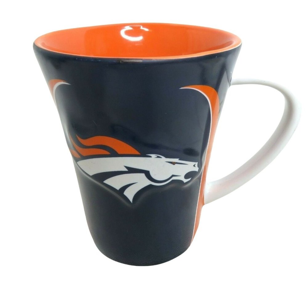 NFL Denver Broncos Ceramic Coffee Mug Cup Orange Navy Blue White